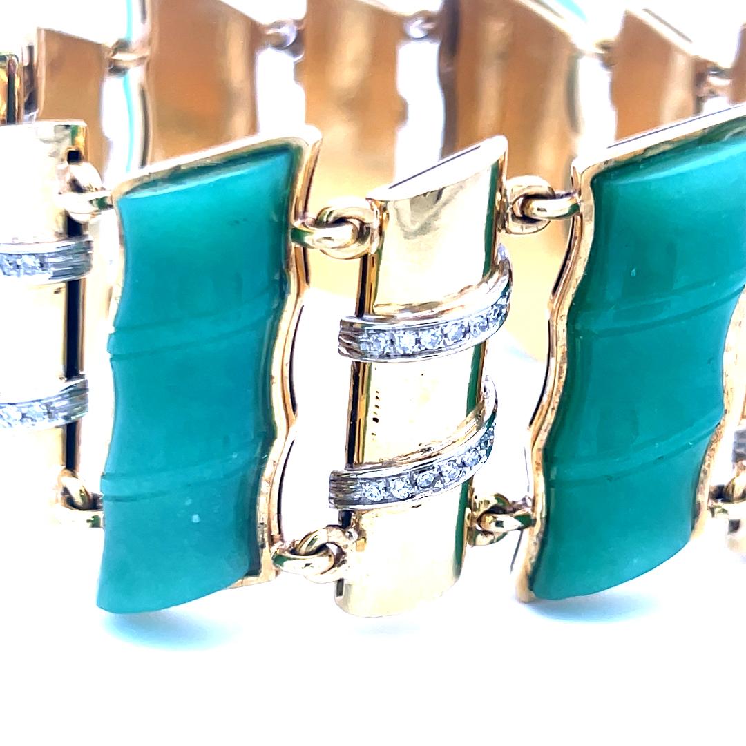 25.2–9.7mm Jade & 0.60ct Diamond Link Bracelet in 18K Yellow Gold (I SI)