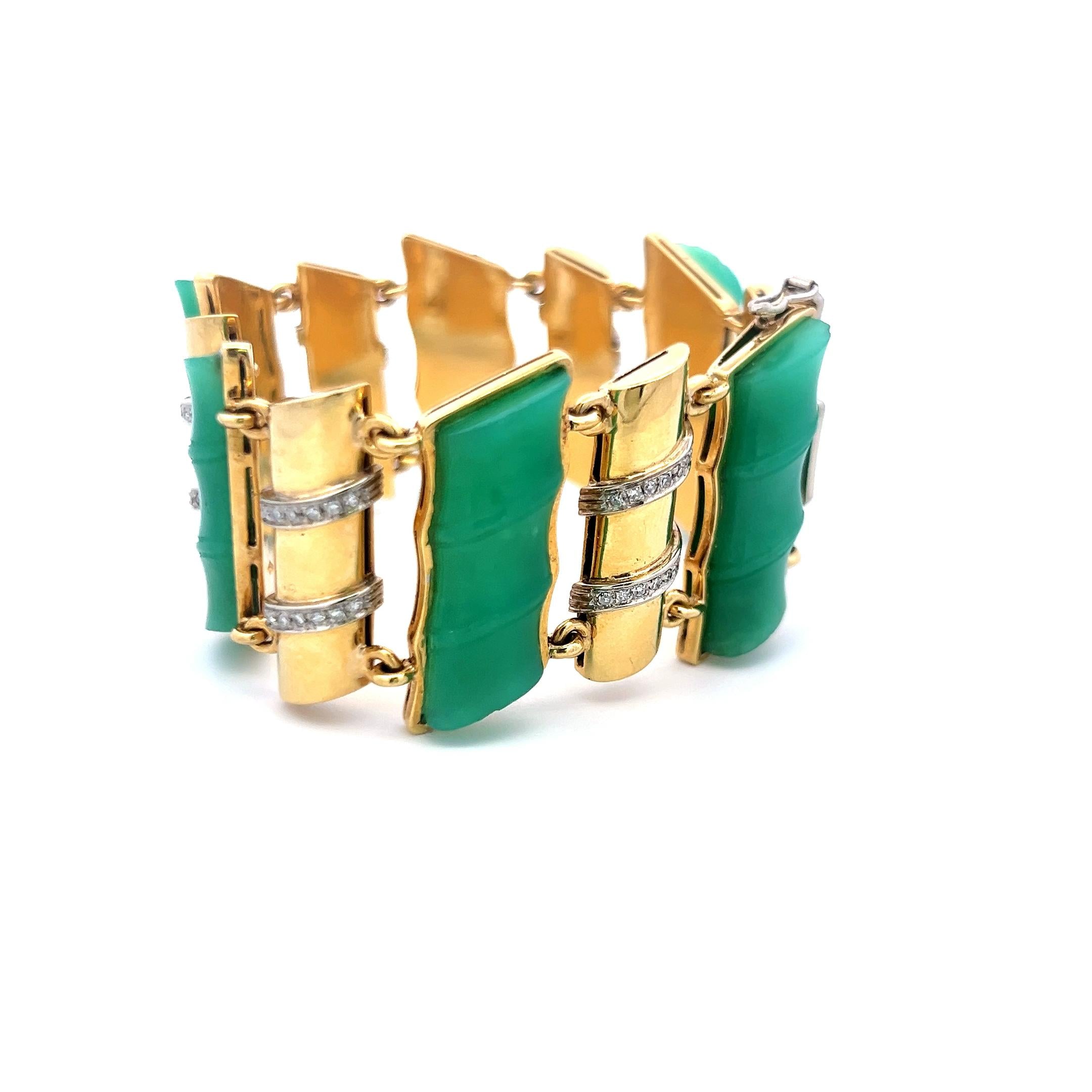 25.2–9.7mm Jade & 0.60ct Diamond Link Bracelet in 18K Yellow Gold (I SI)