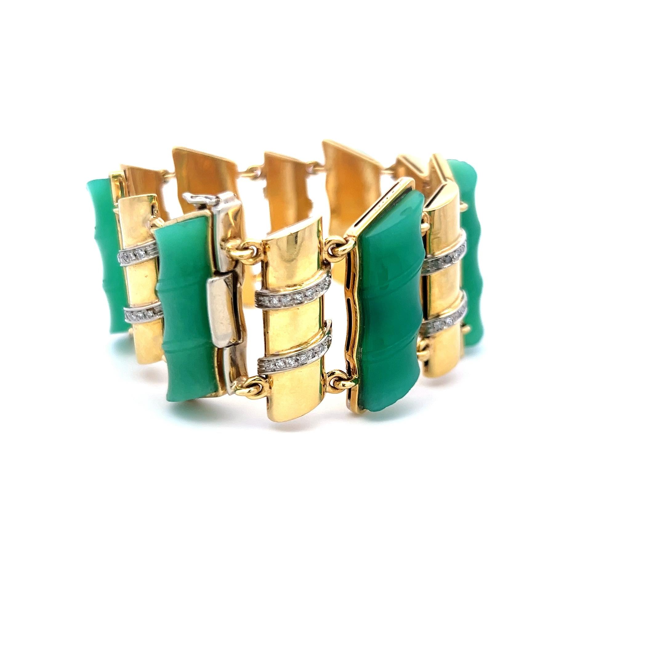 25.2–9.7mm Jade & 0.60ct Diamond Link Bracelet in 18K Yellow Gold (I SI)