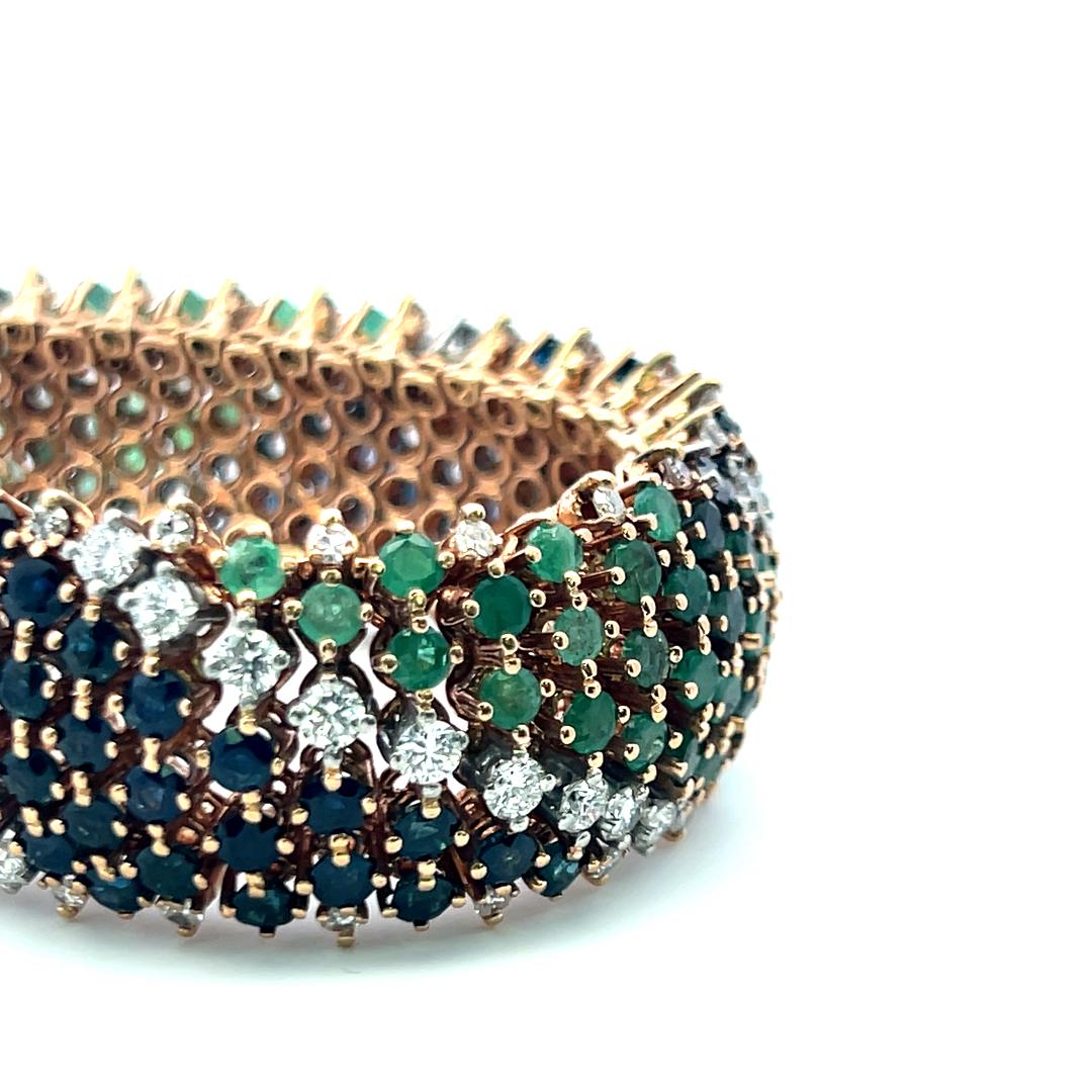 Sapphire, Emerald & Diamond 18K Yellow Gold Multi-Row Link Bracelet