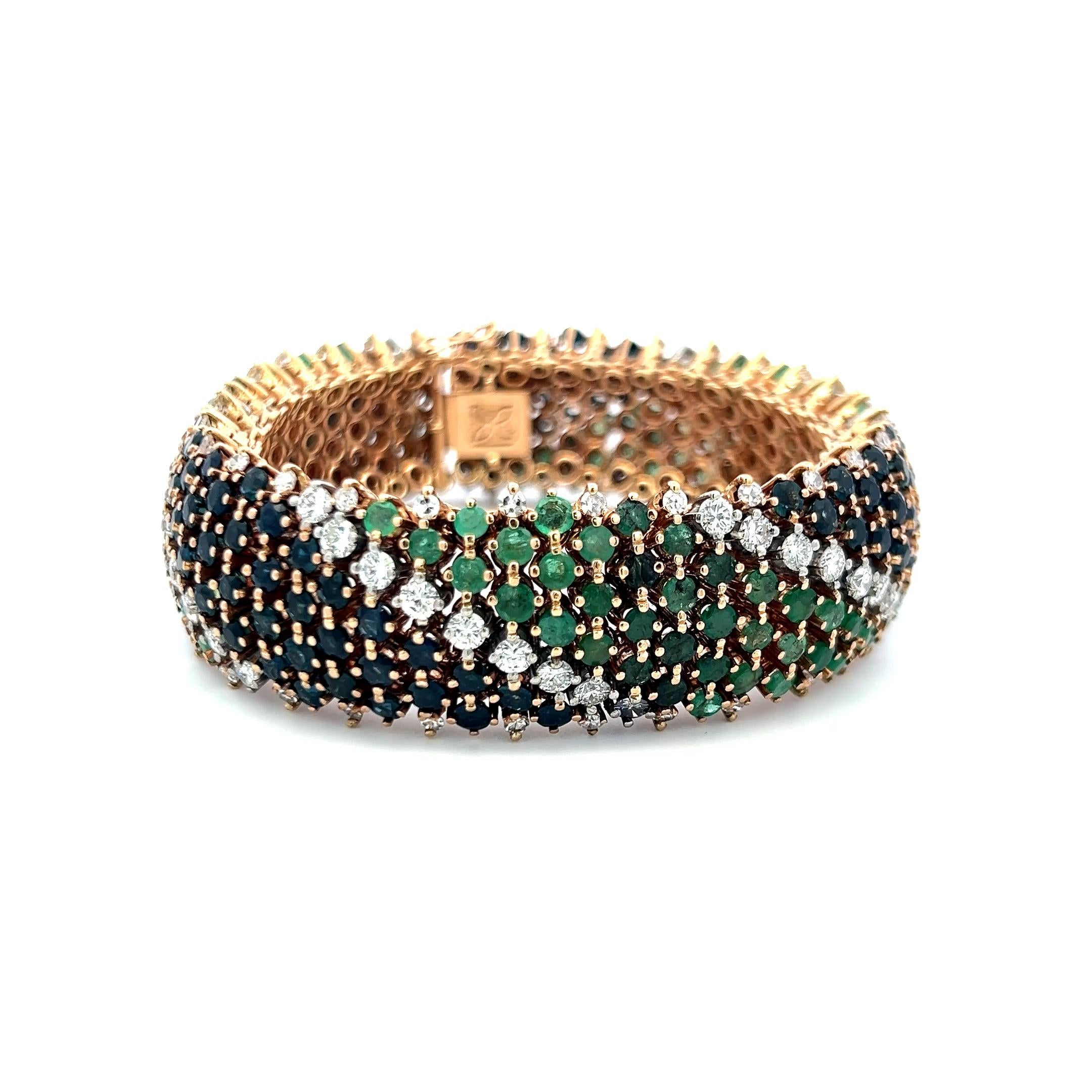 Sapphire, Emerald & Diamond 18K Yellow Gold Multi-Row Link Bracelet