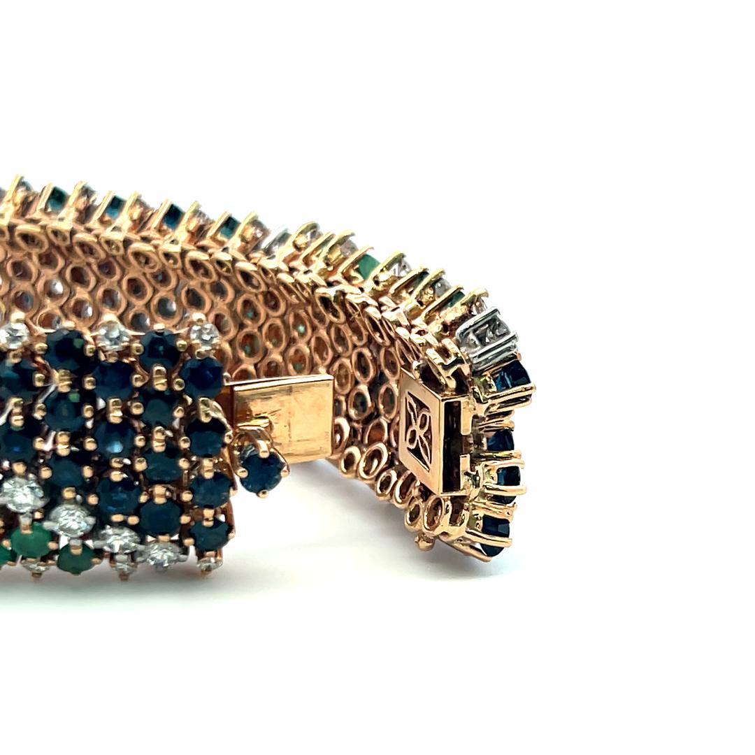 Sapphire, Emerald & Diamond 18K Yellow Gold Multi-Row Link Bracelet