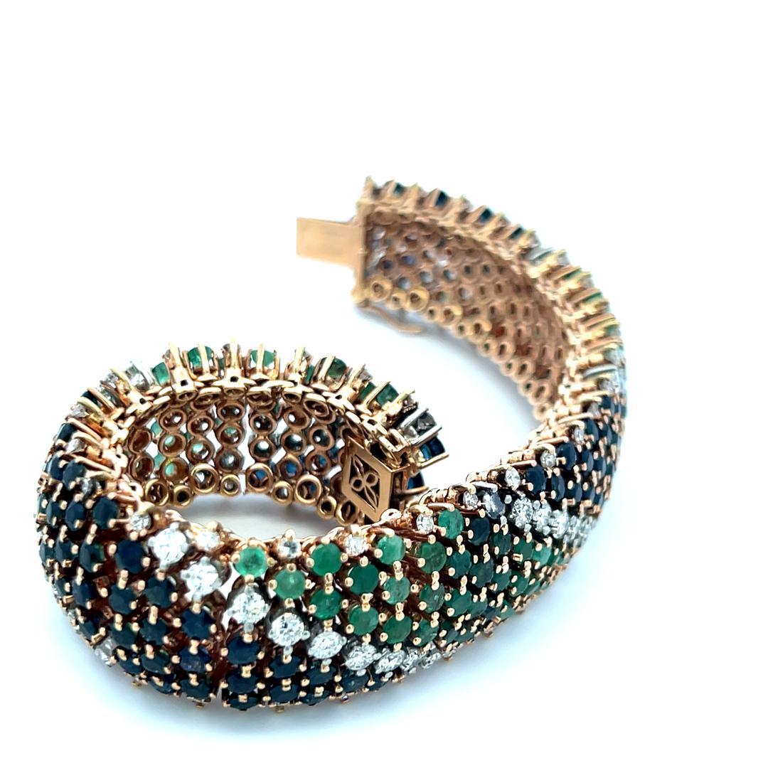 Sapphire, Emerald & Diamond 18K Yellow Gold Multi-Row Link Bracelet