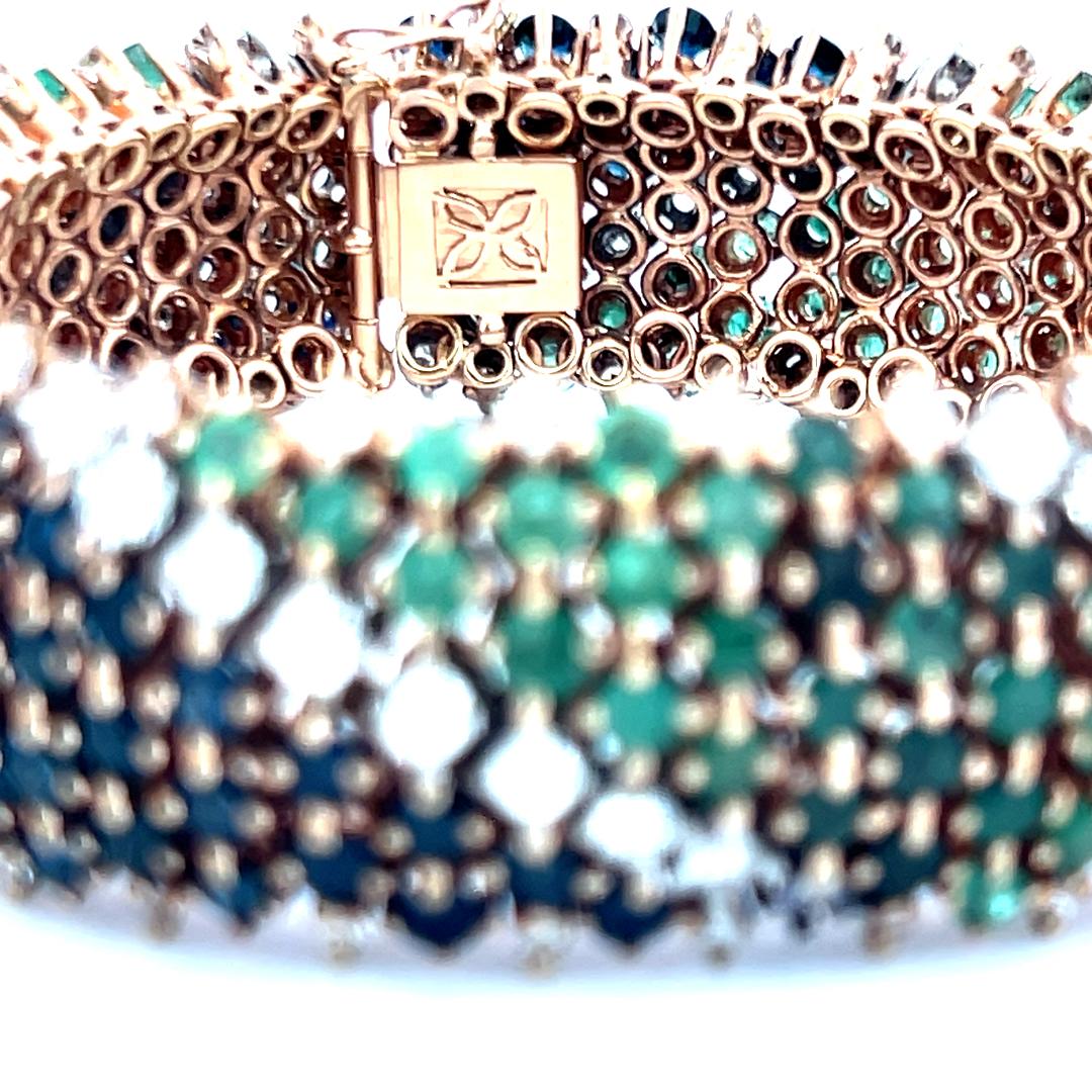 Sapphire, Emerald & Diamond 18K Yellow Gold Multi-Row Link Bracelet