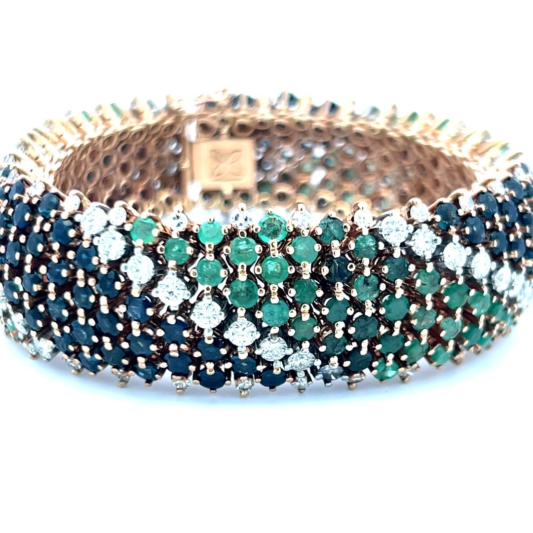 Sapphire, Emerald & Diamond 18K Yellow Gold Multi-Row Link Bracelet