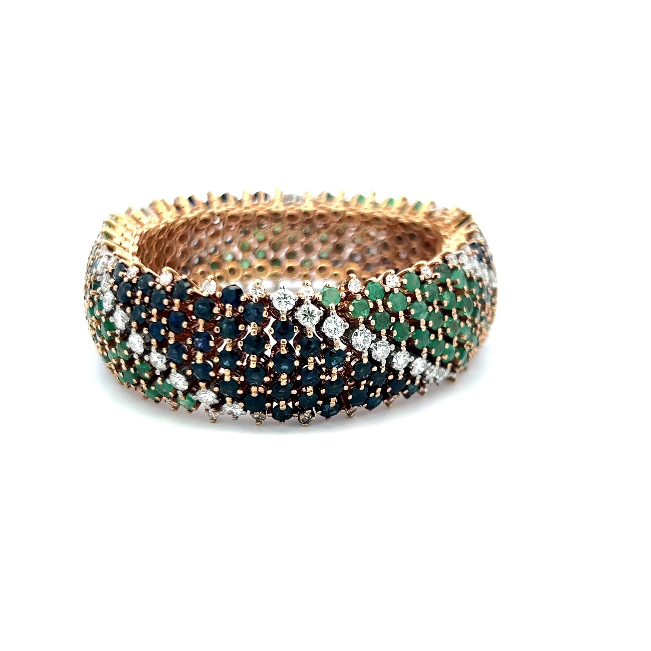 Sapphire, Emerald & Diamond 18K Yellow Gold Multi-Row Link Bracelet