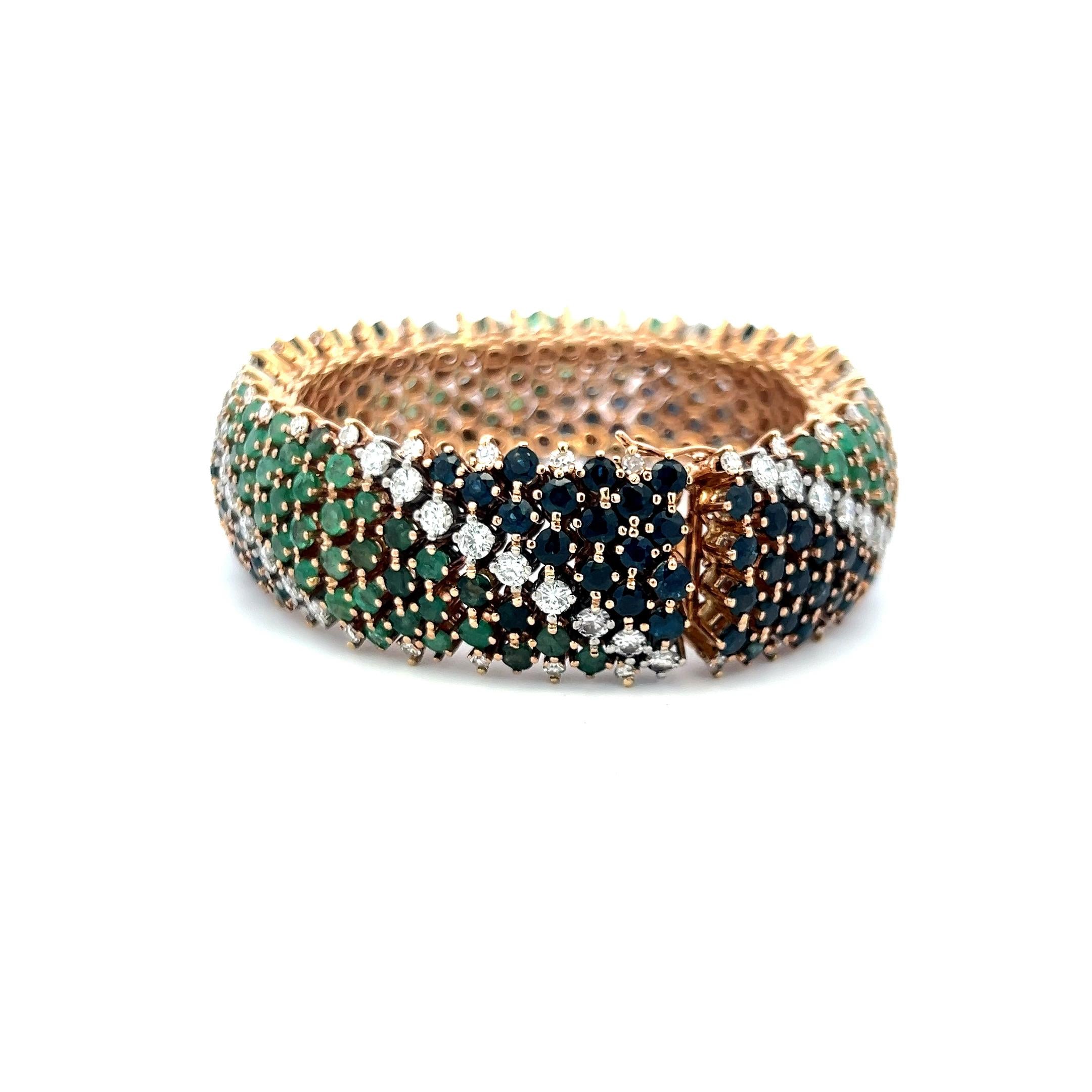 Sapphire, Emerald & Diamond 18K Yellow Gold Multi-Row Link Bracelet