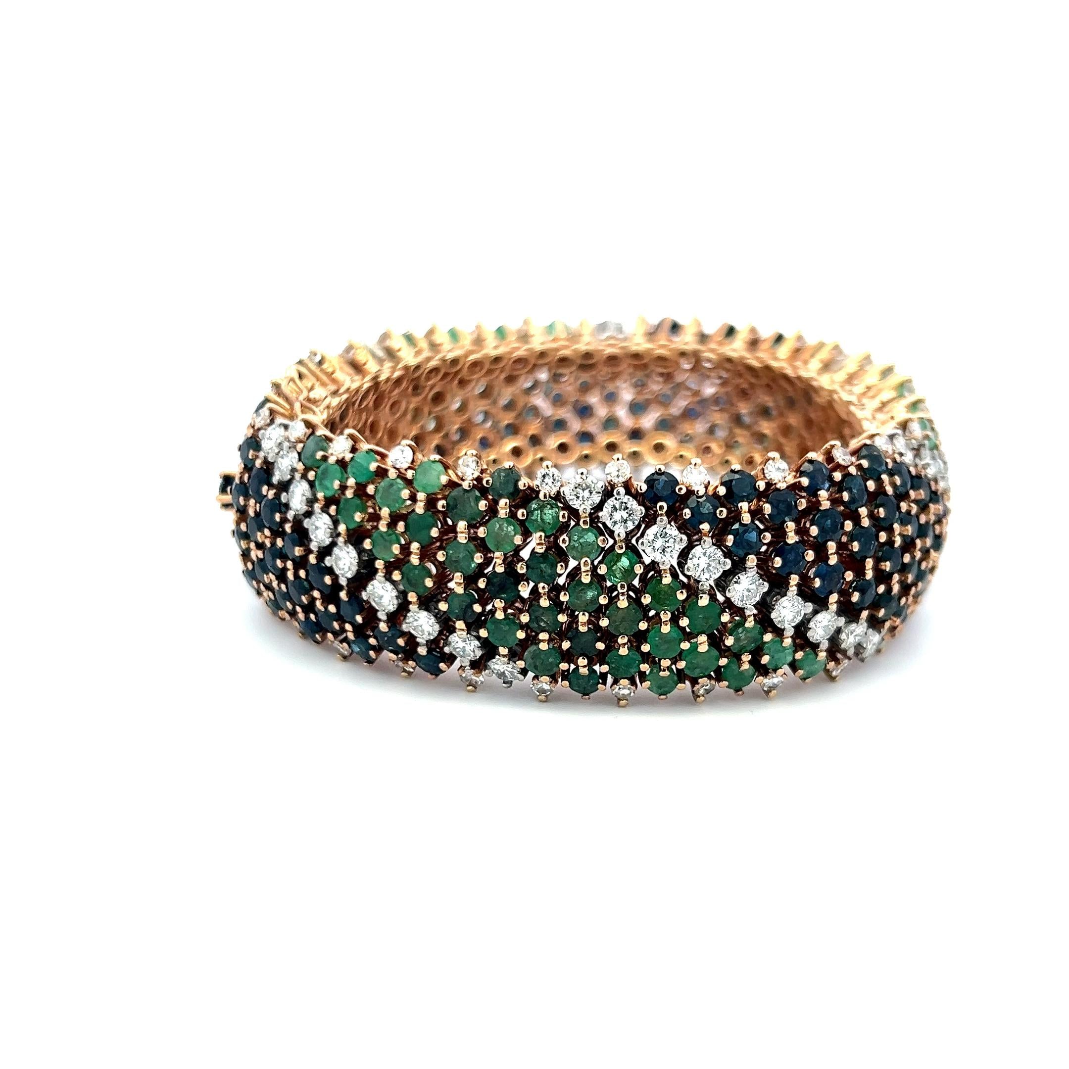 Sapphire, Emerald & Diamond 18K Yellow Gold Multi-Row Link Bracelet