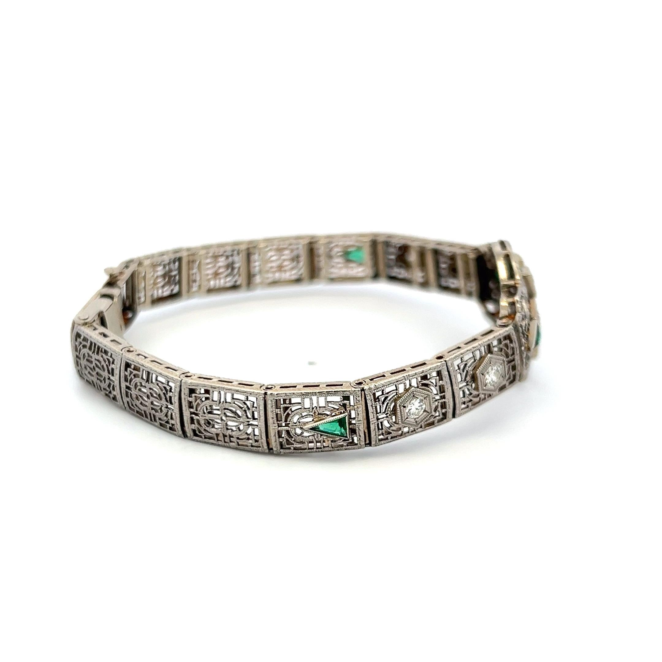 0.80ct Emerald & 0.35ct Old European Diamond Art Deco Bracelet in 14K Gold