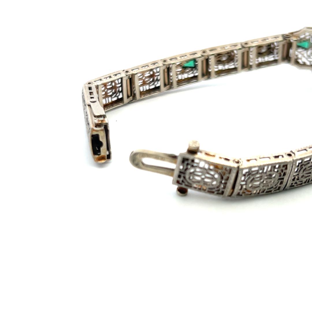 0.80ct Emerald & 0.35ct Old European Diamond Art Deco Bracelet in 14K Gold