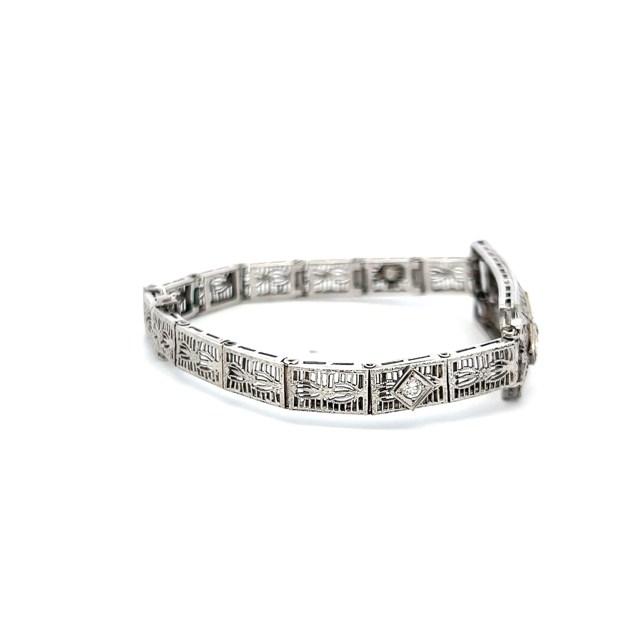 0.40ct Old European Diamond & 0.30ct Emerald Art Deco Bracelet in 14K Gold