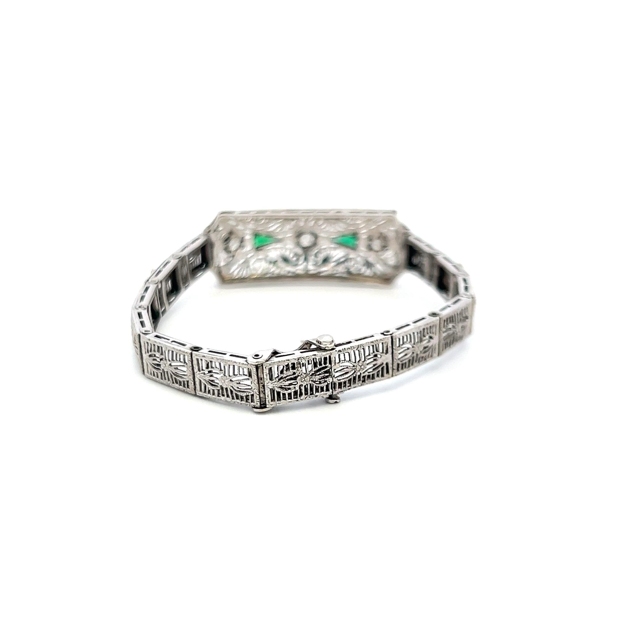 0.40ct Old European Diamond & 0.30ct Emerald Art Deco Bracelet in 14K Gold