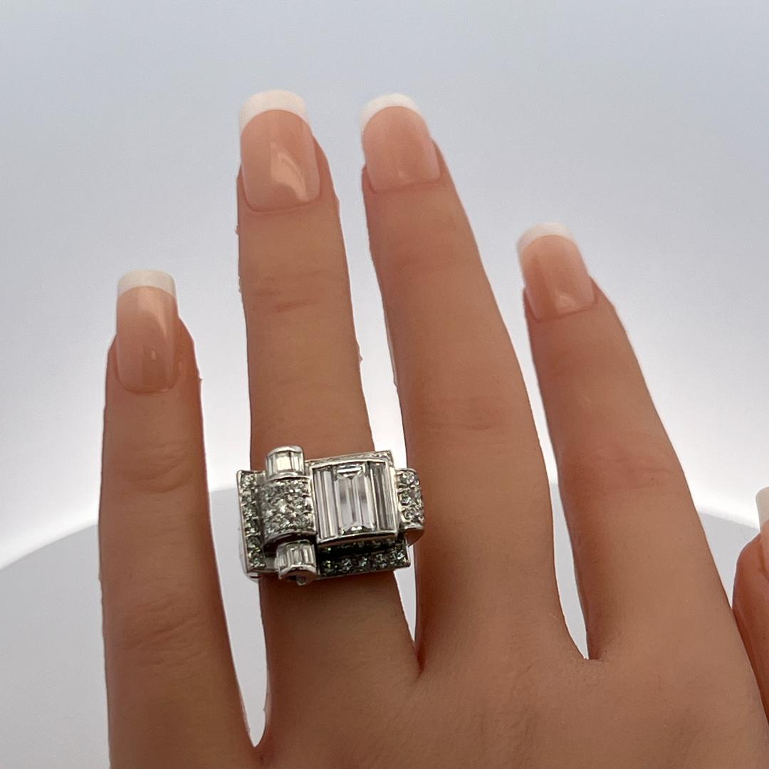 1.40ct Round Brilliant & Baguette Diamond Cocktail Ring in 14K White Gold (I SI)