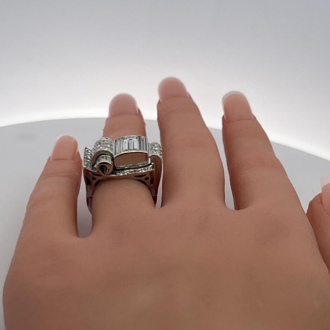 1.40ct Round Brilliant & Baguette Diamond Cocktail Ring in 14K White Gold (I SI)