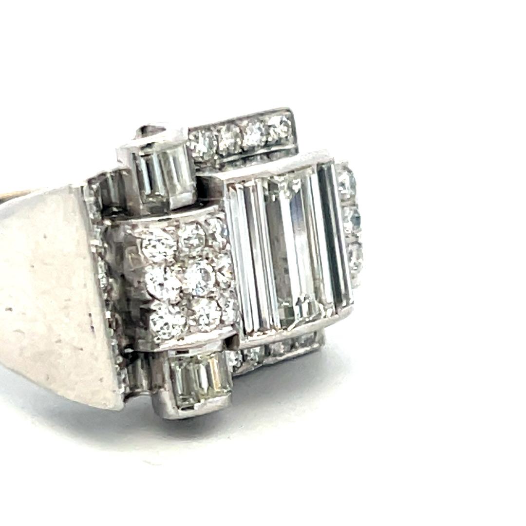 1.40ct Round Brilliant & Baguette Diamond Cocktail Ring in 14K White Gold (I SI)