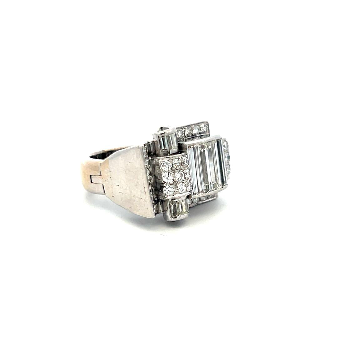 1.40ct Round Brilliant & Baguette Diamond Cocktail Ring in 14K White Gold (I SI)