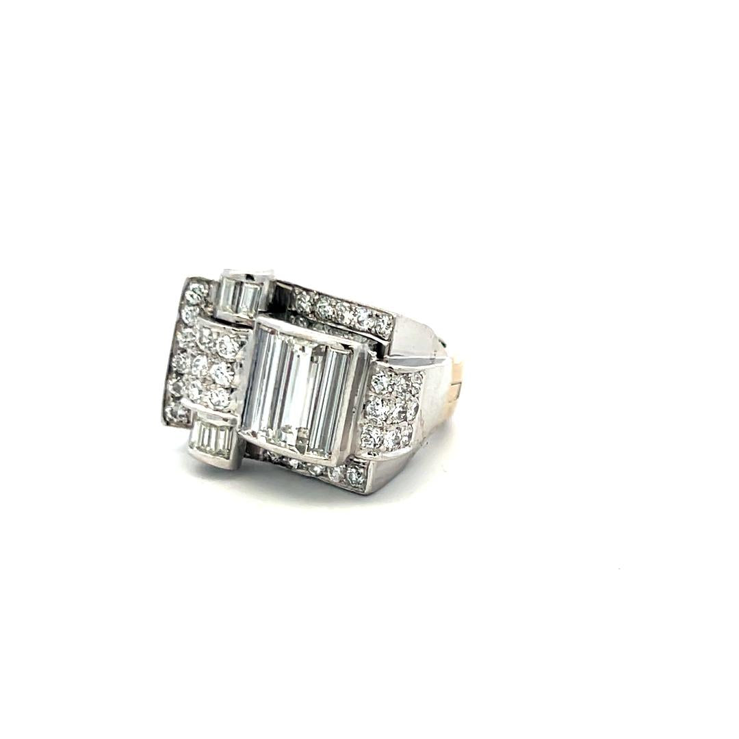 1.40ct Round Brilliant & Baguette Diamond Cocktail Ring in 14K White Gold (I SI)