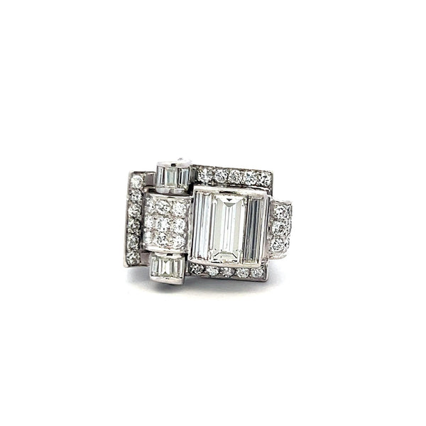 1.40ct Round Brilliant & Baguette Diamond Cocktail Ring in 14K White Gold (I SI)