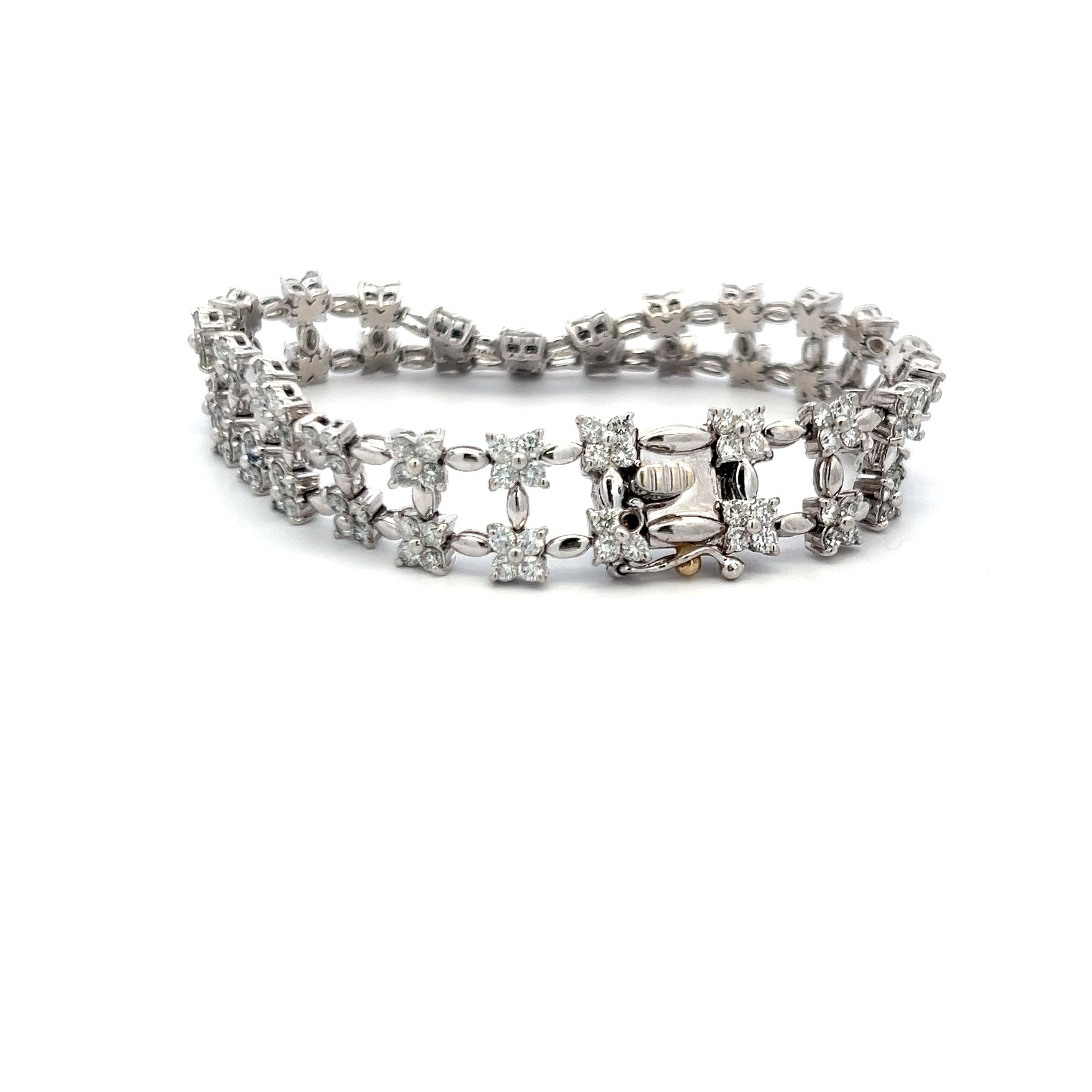 14K White Gold Link Bracelet with 4.5 Carat Round I-VS Diamonds