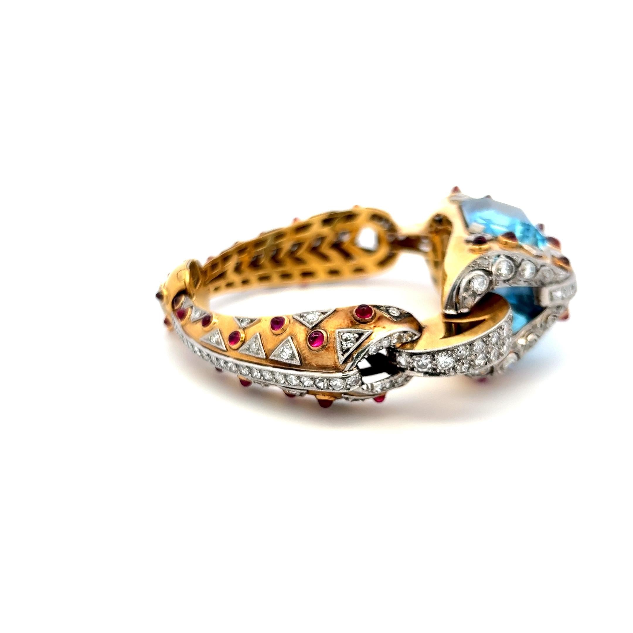 31.00ct Aquamarine & 7.10ct Diamond Retro Bracelet in 18K Two-Tone Gold