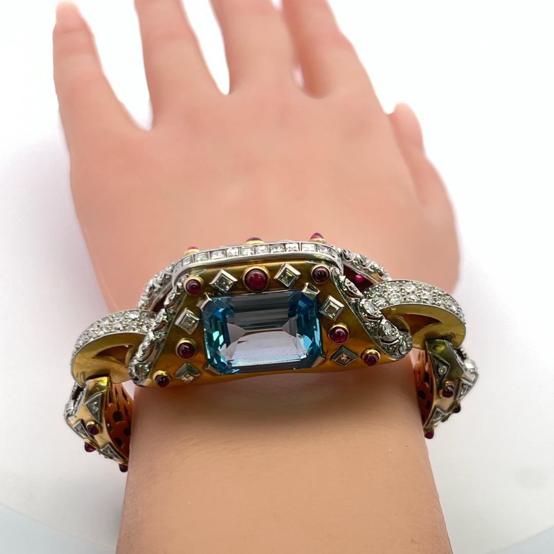 31.00ct Aquamarine & 7.10ct Diamond Retro Bracelet in 18K Two-Tone Gold