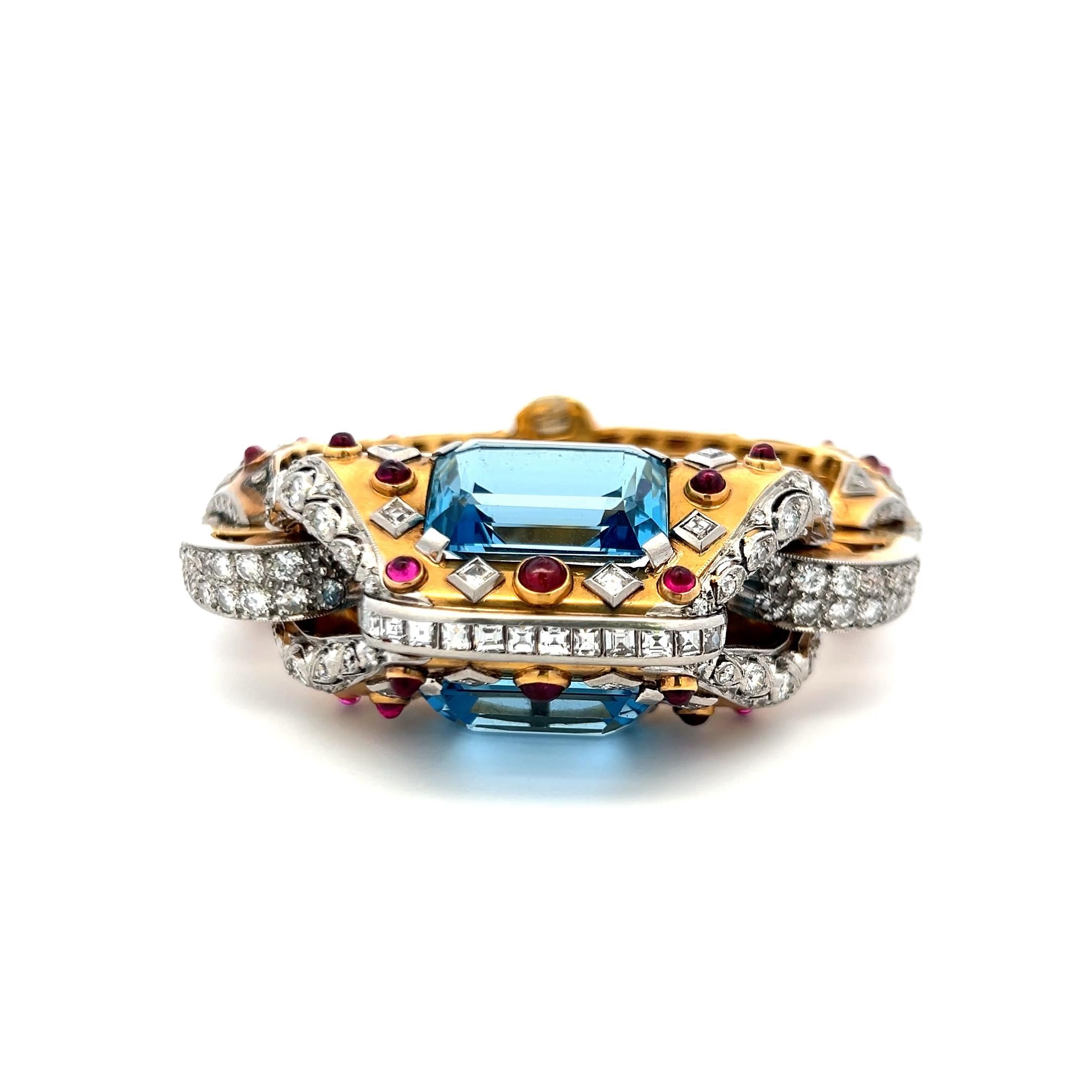 31.00ct Aquamarine & 7.10ct Diamond Retro Bracelet in 18K Two-Tone Gold