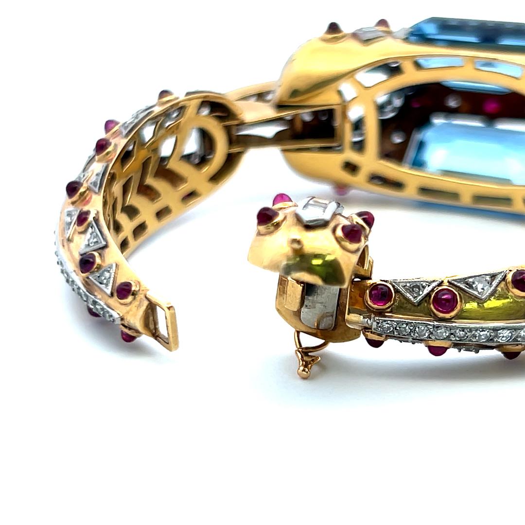 31.00ct Aquamarine & 7.10ct Diamond Retro Bracelet in 18K Two-Tone Gold