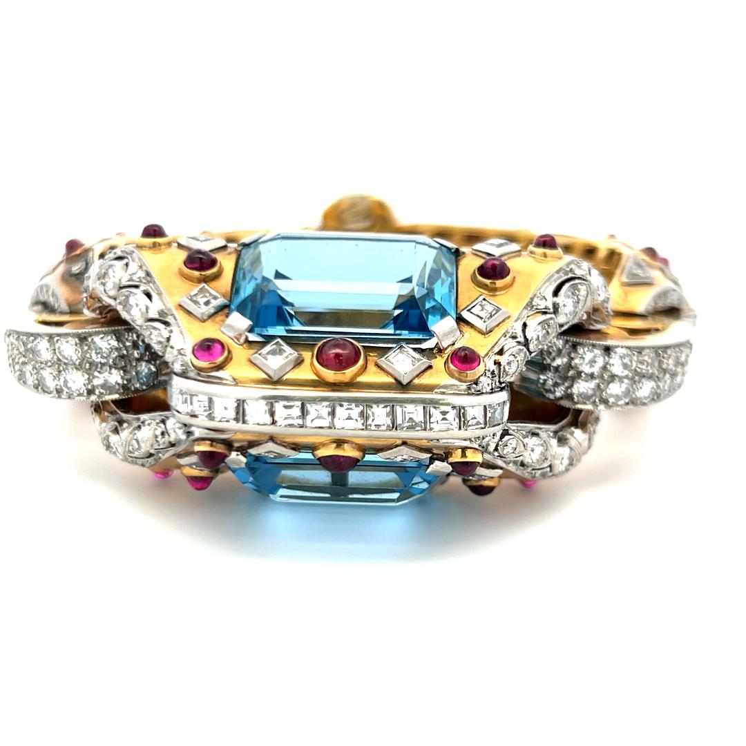31.00ct Aquamarine & 7.10ct Diamond Retro Bracelet in 18K Two-Tone Gold
