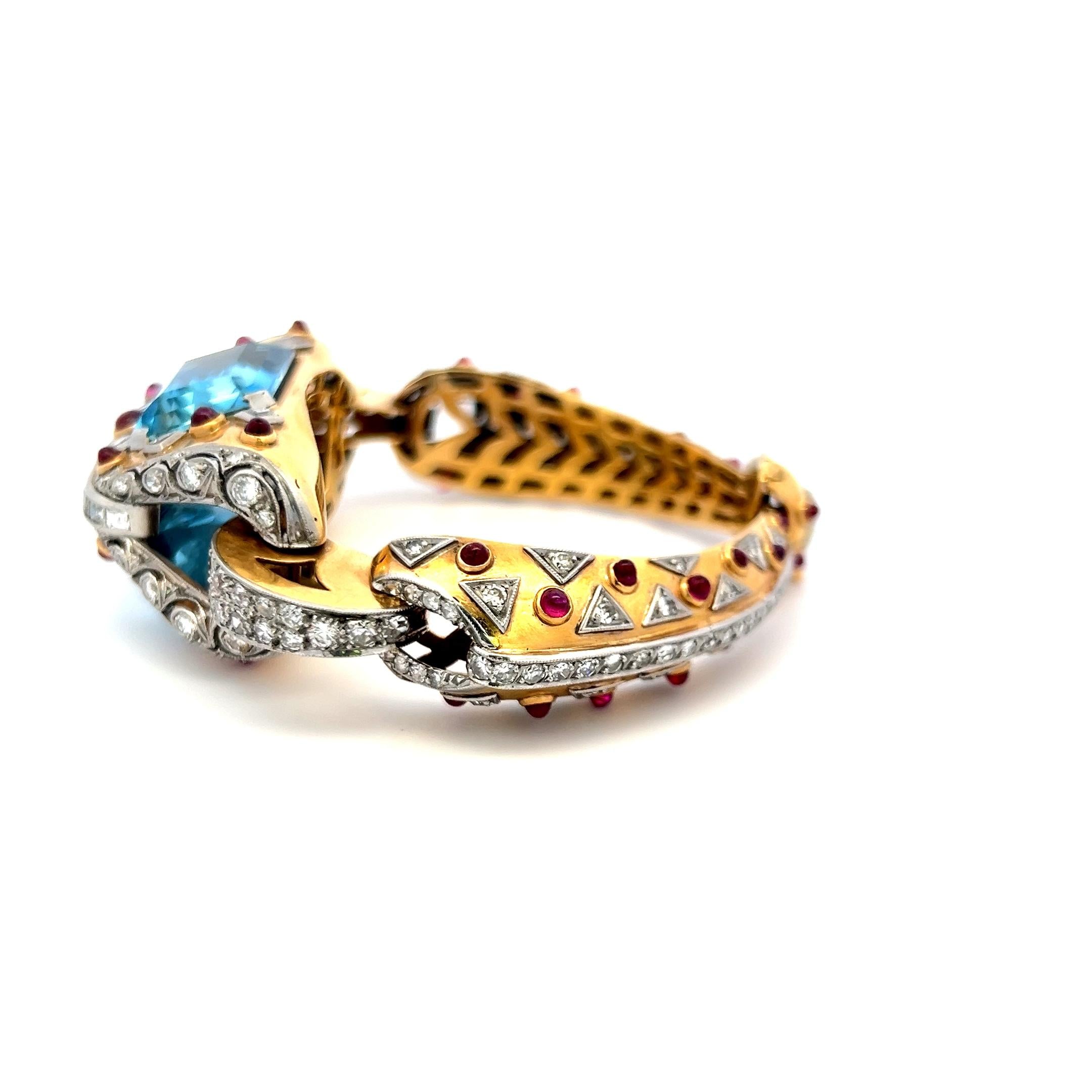 31.00ct Aquamarine & 7.10ct Diamond Retro Bracelet in 18K Two-Tone Gold