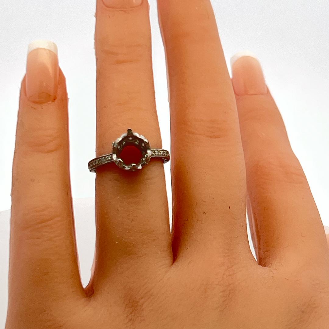 Platinum Semi Mount Ring with 0.4 Ct Diamond Fits 6.8x7.00 mm Center Stone