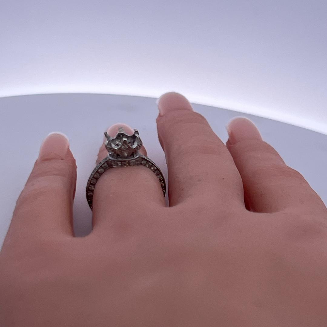 Platinum Semi Mount Ring with 0.4 Ct Diamond Fits 6.8x7.00 mm Center Stone