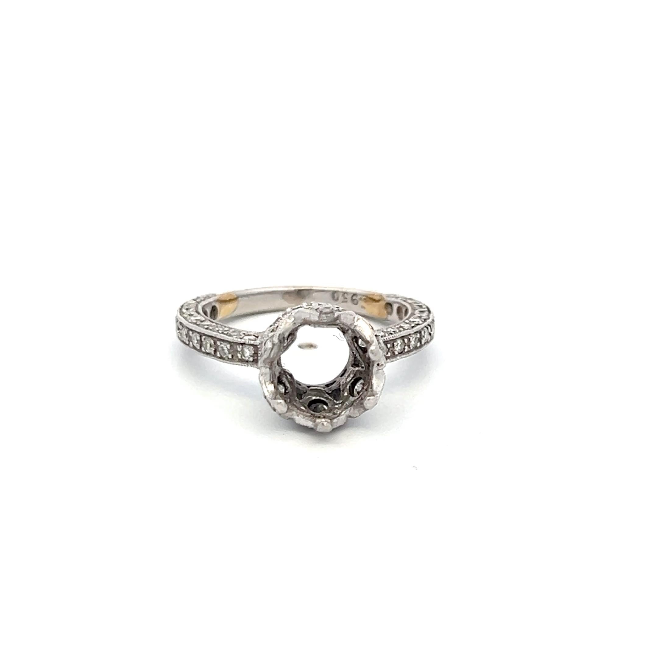 Platinum Semi Mount Ring with 0.4 Ct Diamond Fits 6.8x7.00 mm Center Stone