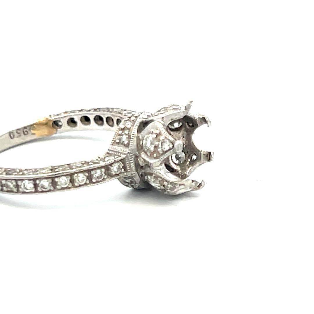 Platinum Semi Mount Ring with 0.4 Ct Diamond Fits 6.8x7.00 mm Center Stone