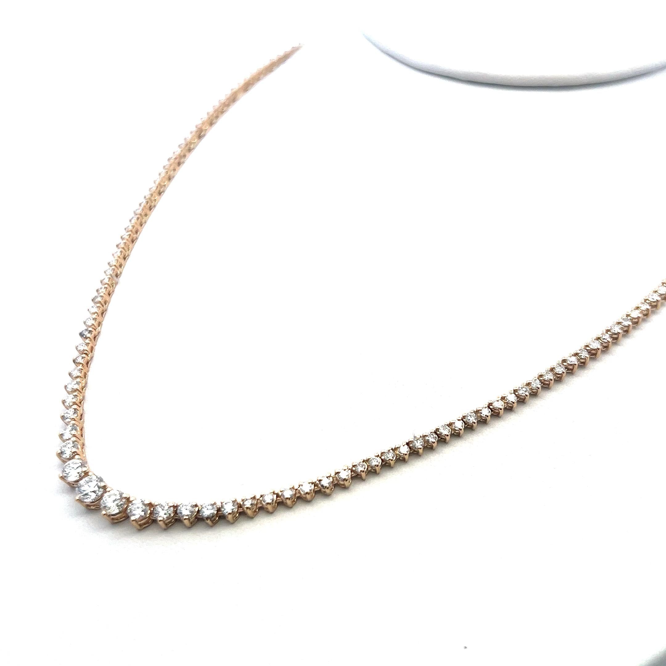 Vintage 14K Yellow Gold Riviera Necklace with 5.82 Carat Round F VS Diamonds