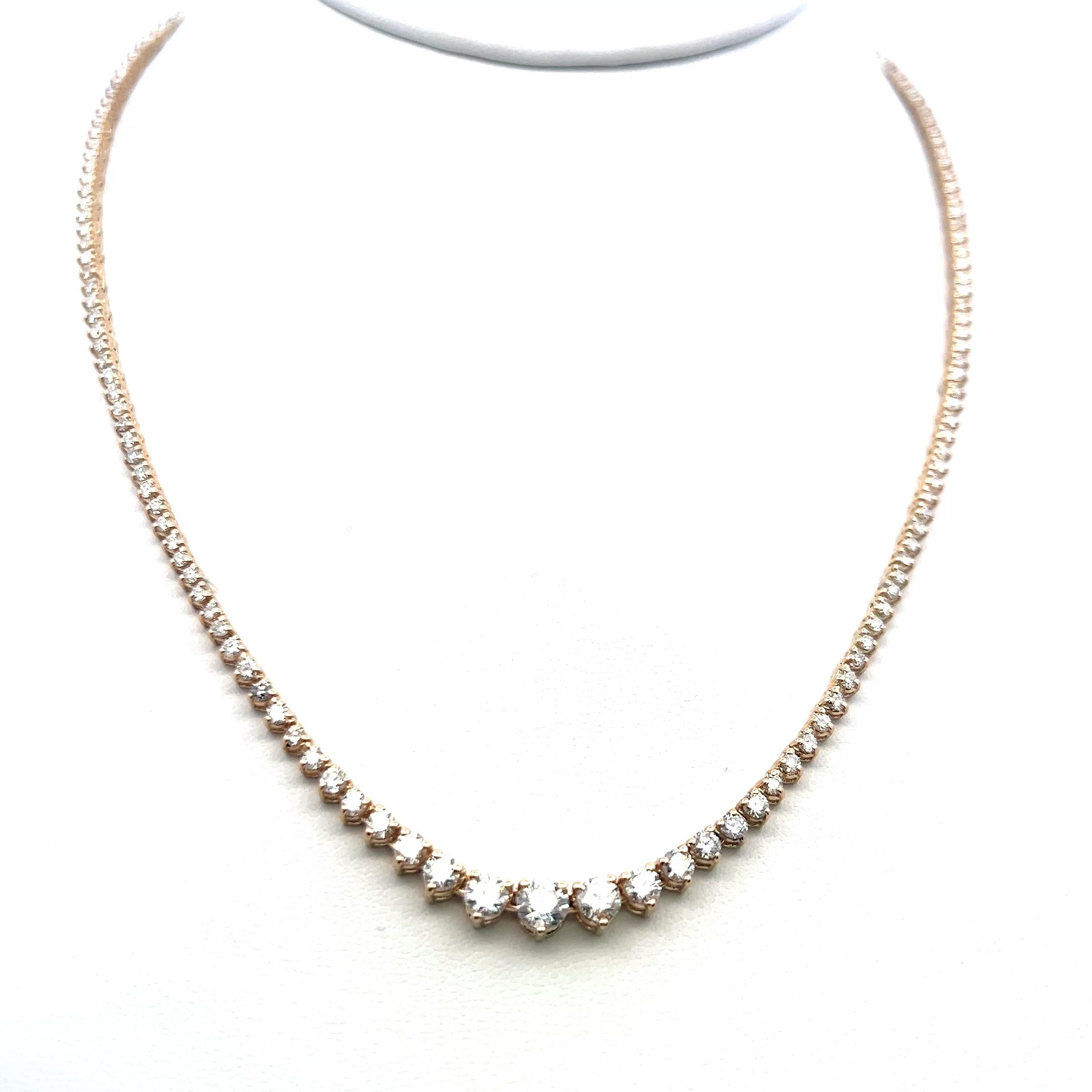 Vintage 14K Yellow Gold Riviera Necklace with 5.82 Carat Round F VS Diamonds