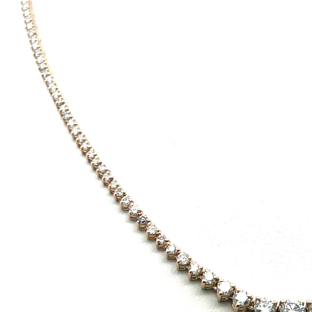 Vintage 14K Yellow Gold Riviera Necklace with 5.82 Carat Round F VS Diamonds