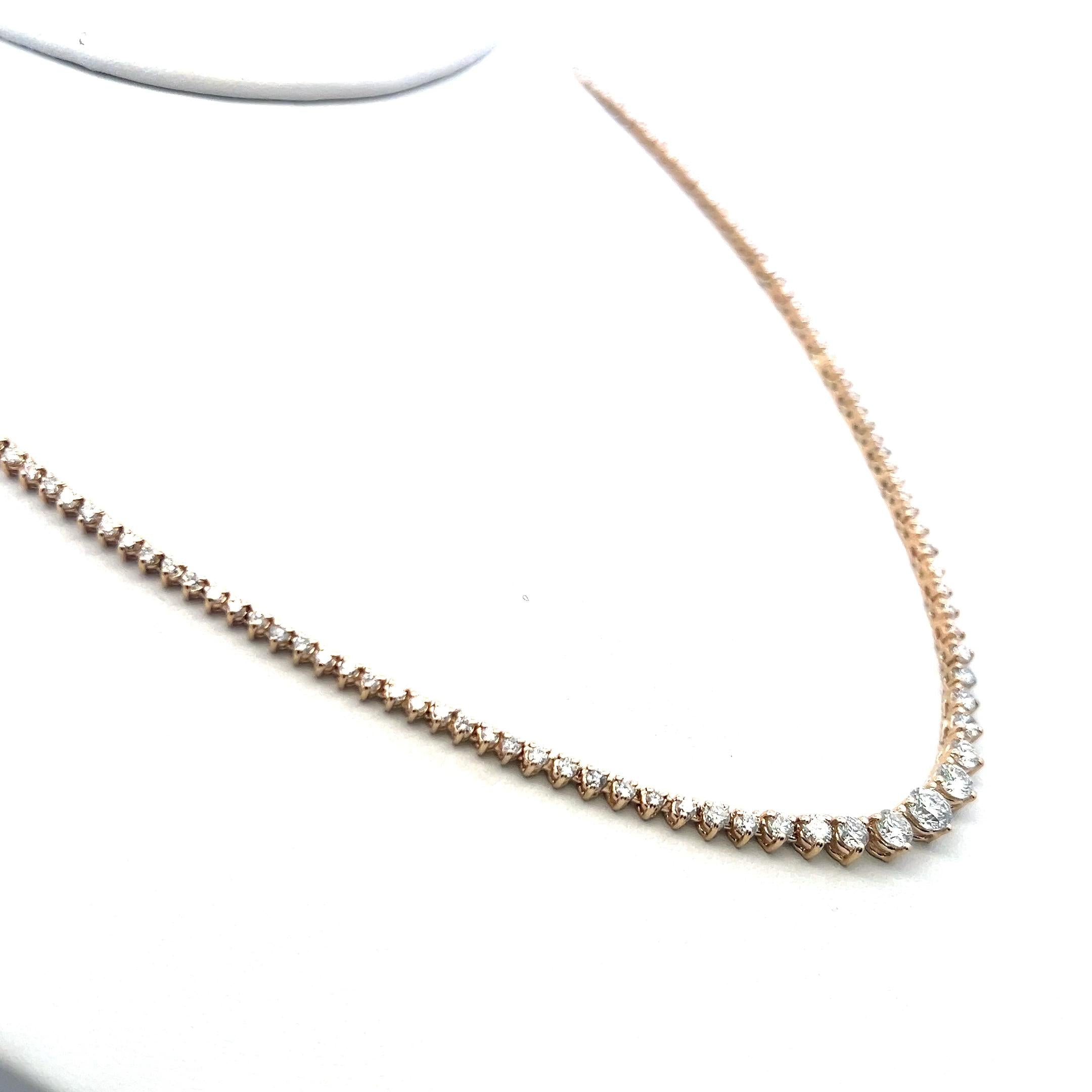 Vintage 14K Yellow Gold Riviera Necklace with 5.82 Carat Round F VS Diamonds