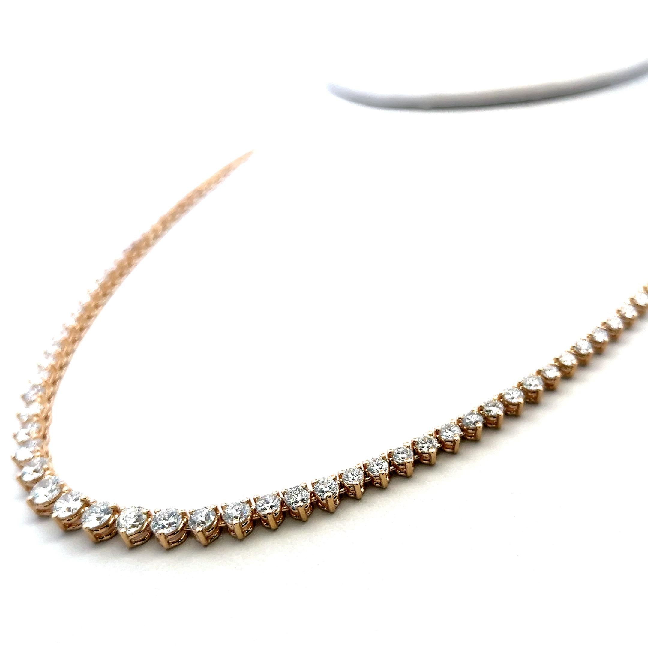 New 14K Yellow Gold Riviera Necklace with 12.82 Carat Round Diamonds 17 Inch