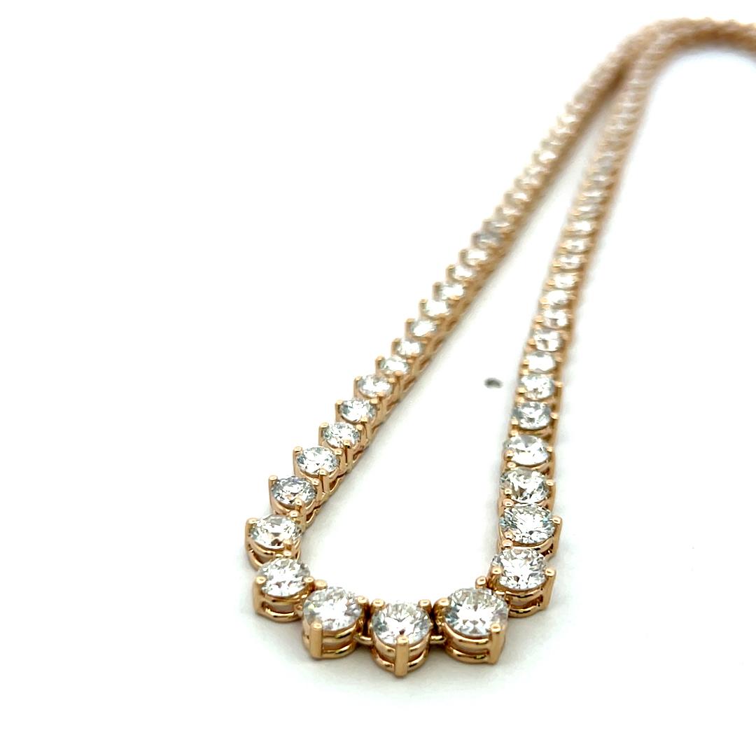 New 14K Yellow Gold Riviera Necklace with 12.82 Carat Round Diamonds 17 Inch