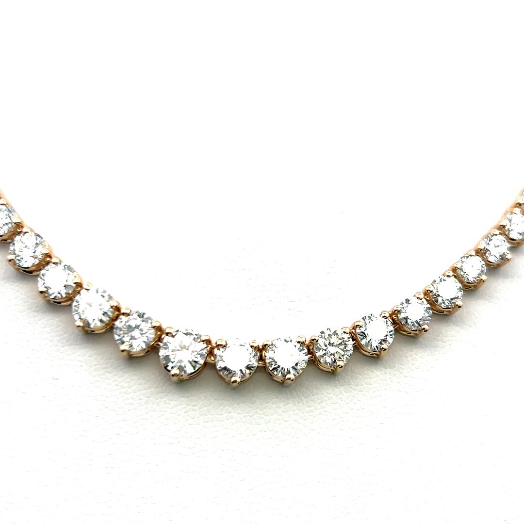 New 14K Yellow Gold Riviera Necklace with 12.82 Carat Round Diamonds 17 Inch