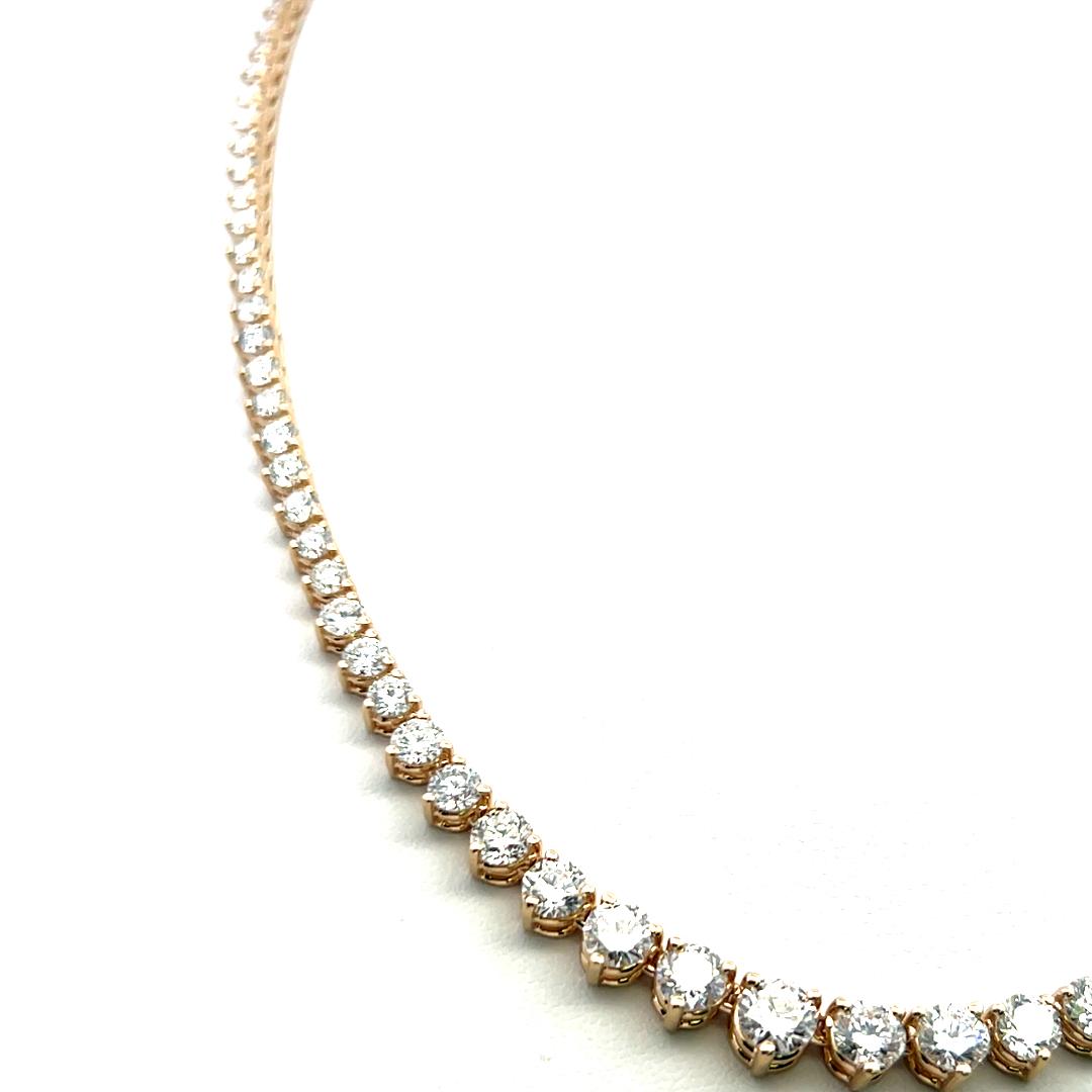 New 14K Yellow Gold Riviera Necklace with 12.82 Carat Round Diamonds 17 Inch