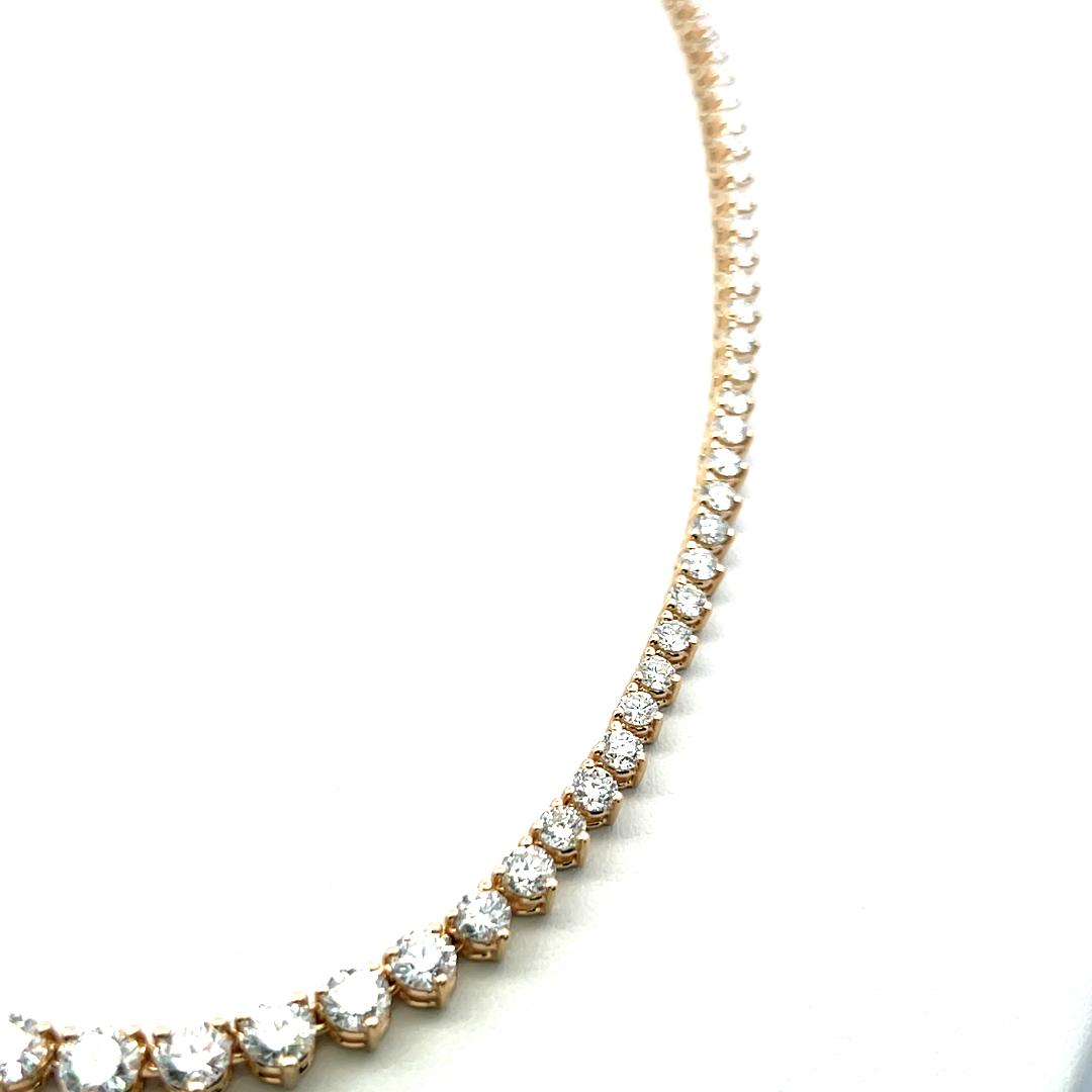 New 14K Yellow Gold Riviera Necklace with 12.82 Carat Round Diamonds 17 Inch