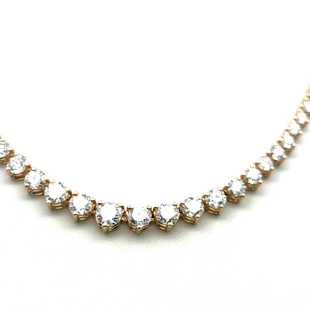 New 14K Yellow Gold Riviera Necklace with 12.82 Carat Round Diamonds 17 Inch