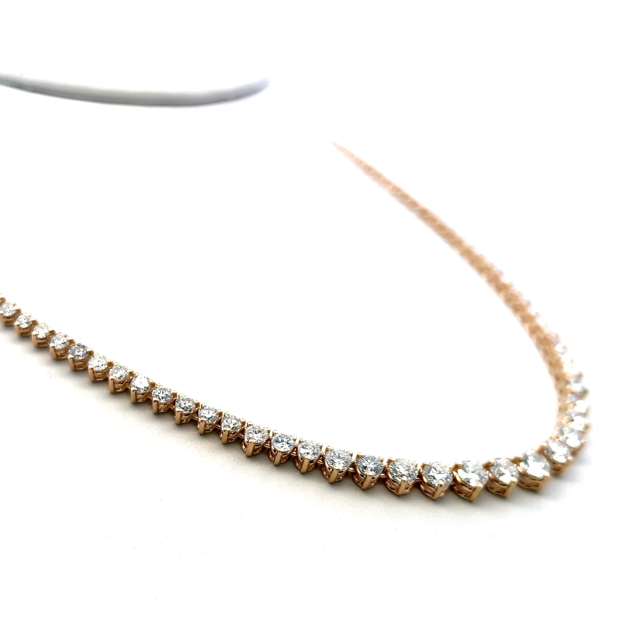 New 14K Yellow Gold Riviera Necklace with 12.82 Carat Round Diamonds 17 Inch