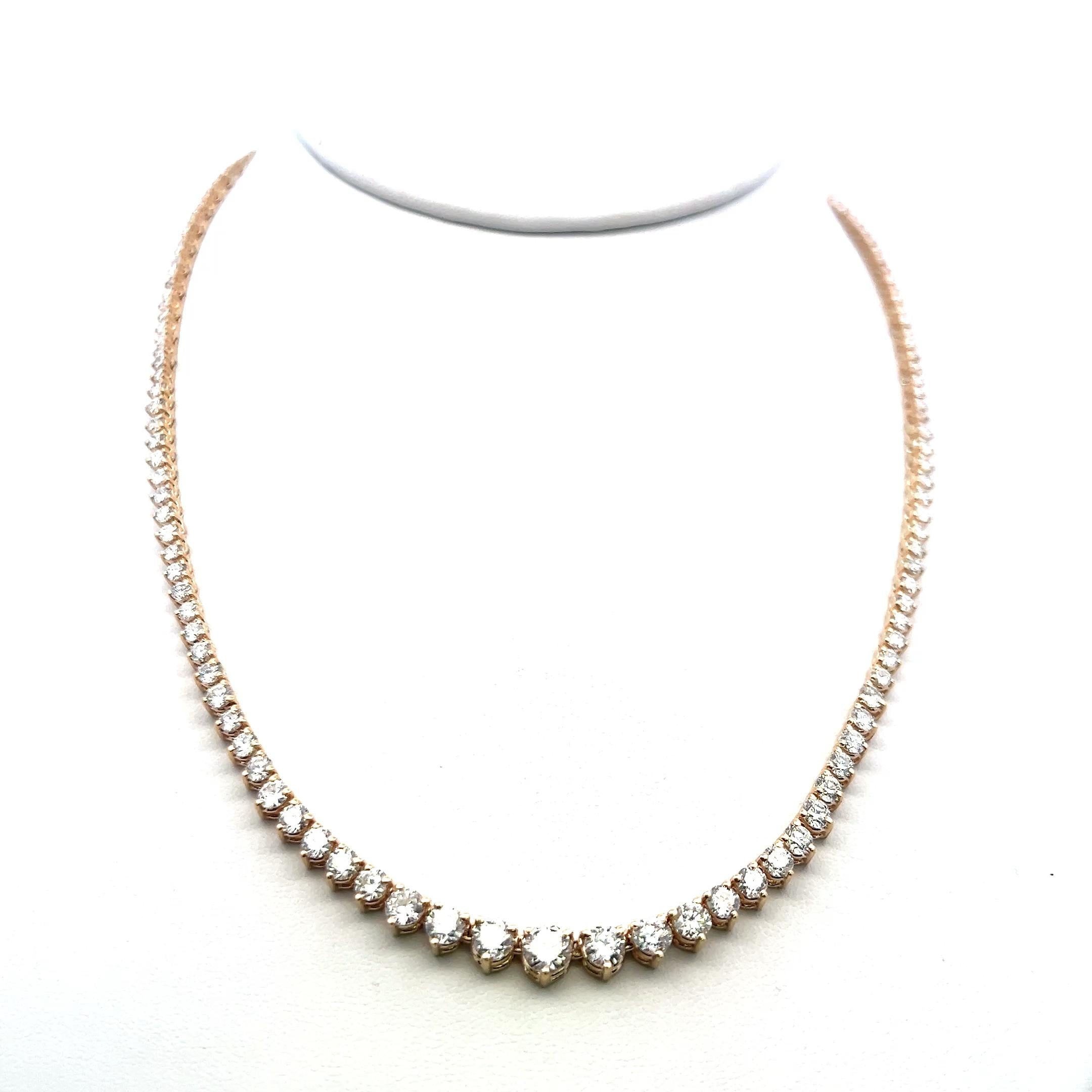 9.75ct Round Brilliant Diamond Riviera Necklace in 14K Yellow Gold (F VS)