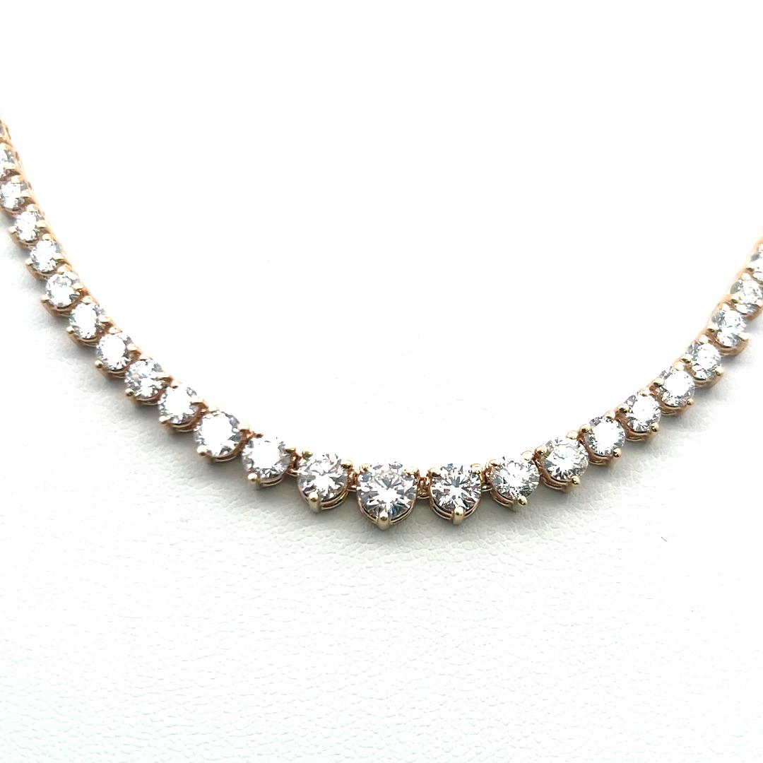 9.75ct Round Brilliant Diamond Riviera Necklace in 14K Yellow Gold (F VS)