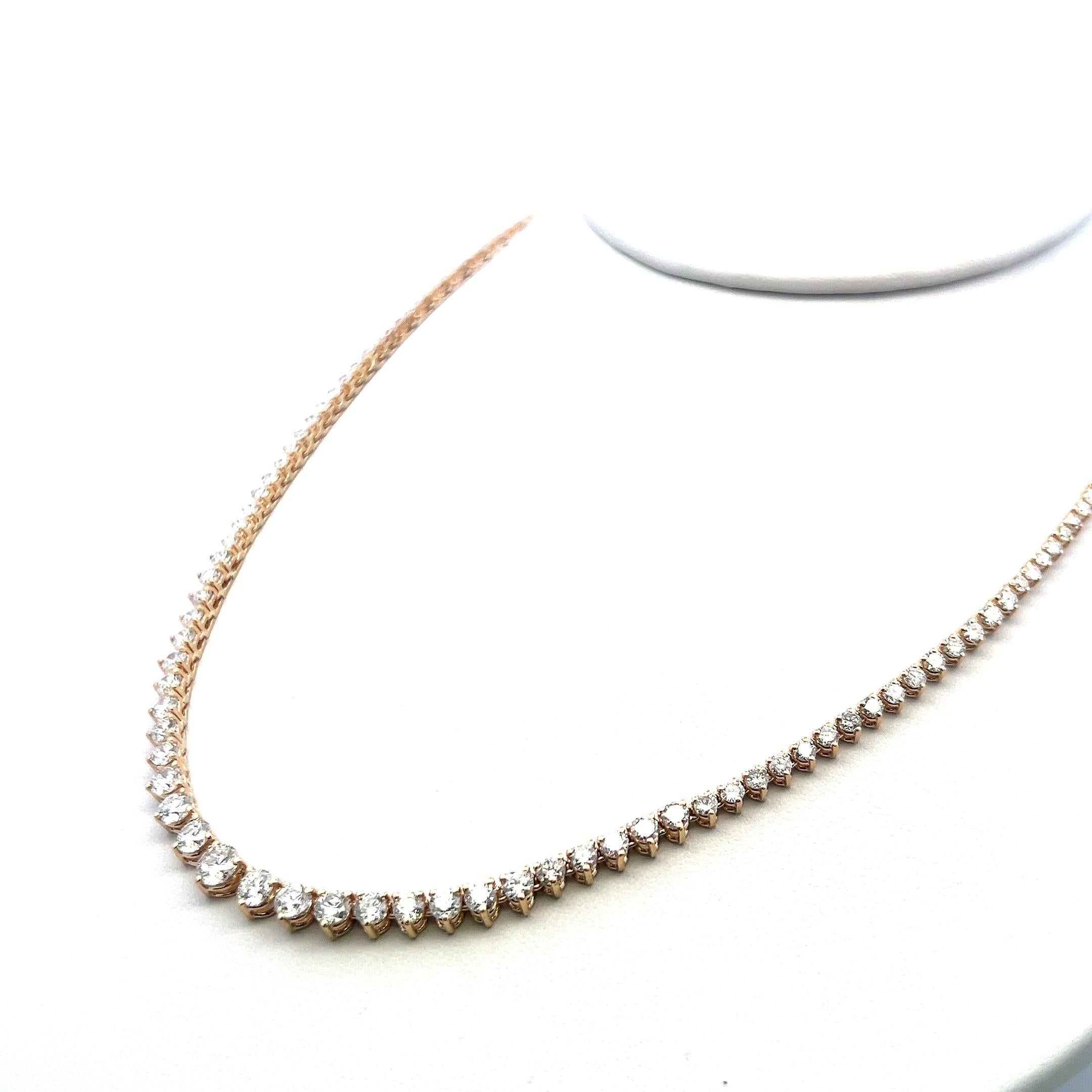 9.75ct Round Brilliant Diamond Riviera Necklace in 14K Yellow Gold (F VS)