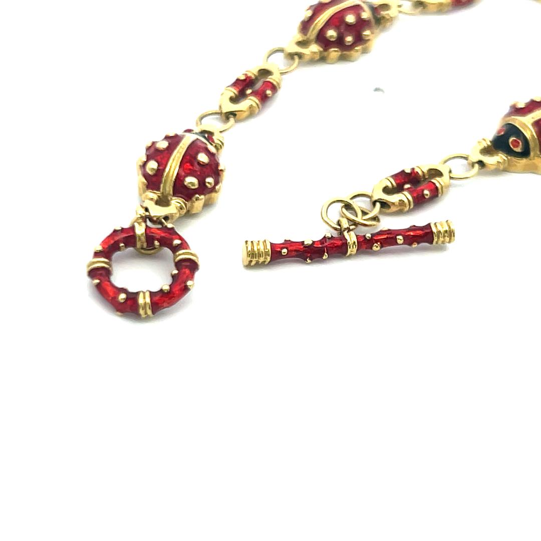 Hidalgo 18K Yellow Gold Ladybug Enamel Link Bracelet – 22.08 Grams
