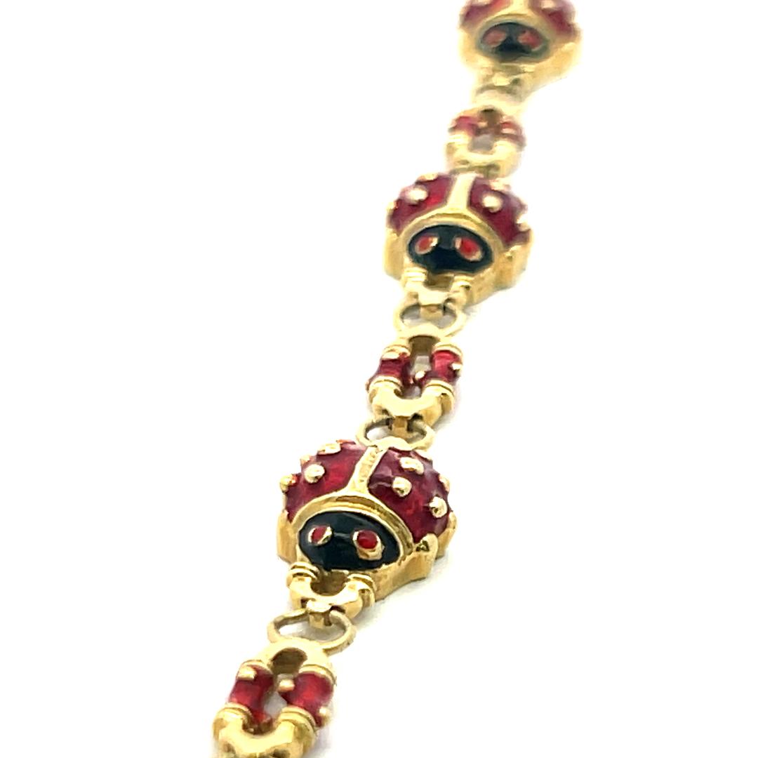 Hidalgo 18K Yellow Gold Ladybug Enamel Link Bracelet – 22.08 Grams