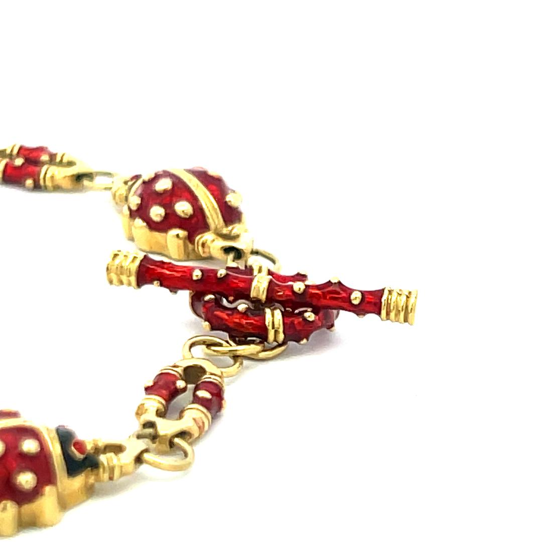 Hidalgo 18K Yellow Gold Ladybug Enamel Link Bracelet – 22.08 Grams